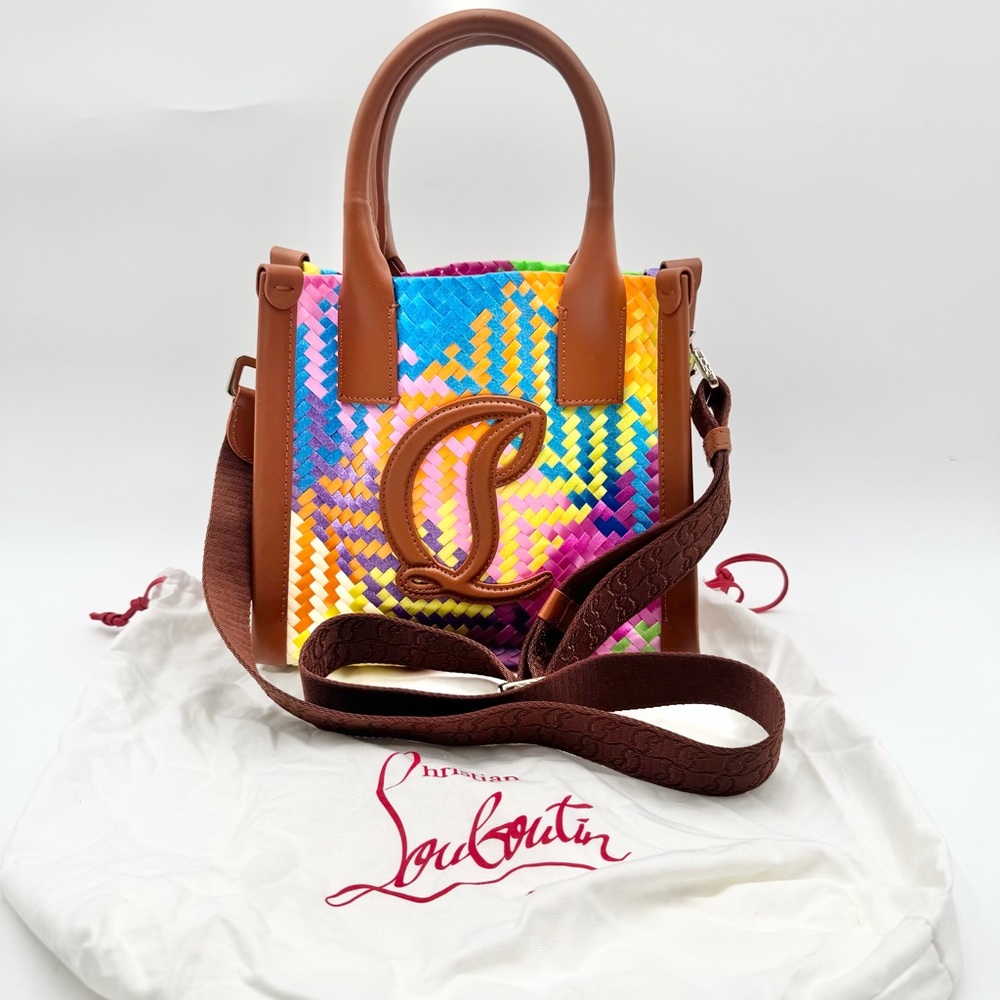 Christian Louboutin Multicolor Woven Crossbody Bag with Brown Leather Trim